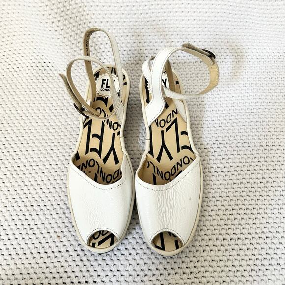 Fly London White Patent Upper Popa Wrap Ankle Peep Toe Low Wedge Sandals 41 - Picture 4 of 9